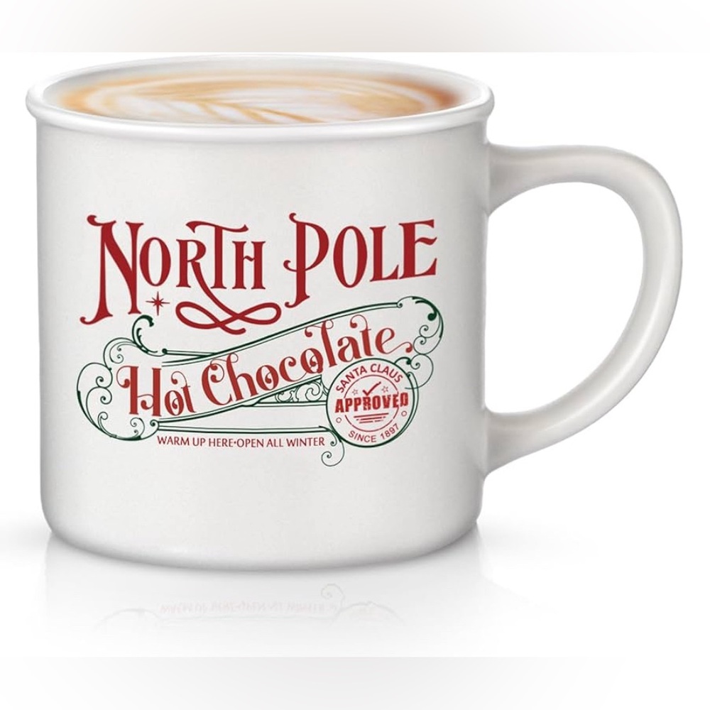 Christmas Mug White Red Santa North Pole Holiday Coffee Cocoa Cup Decor